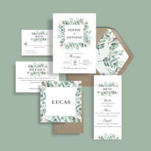 Collection de papeterie de mariage L'Éternel coordonnée du faire-part au jour J