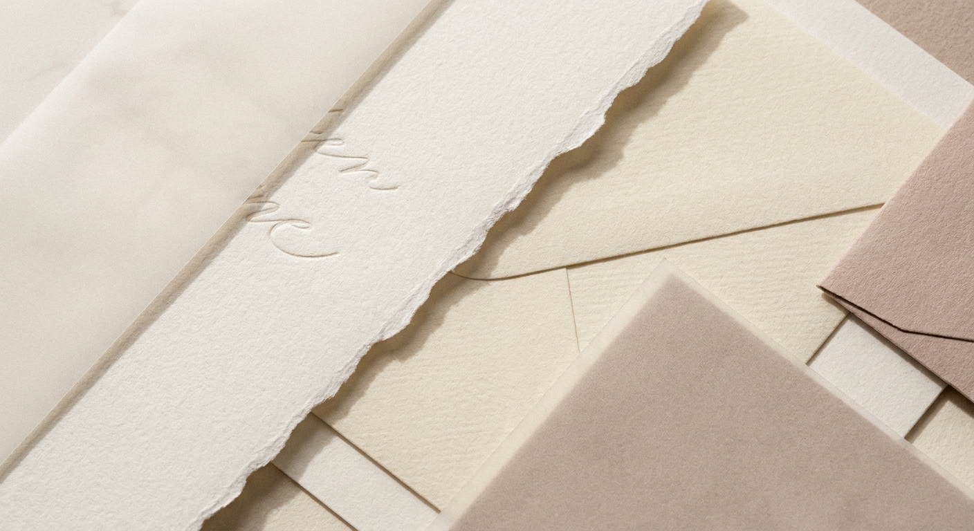 Papiers texturés, calque et gaufrage pour une papeterie de mariage 2027